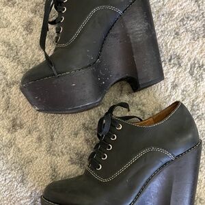 Jeffrey Campbell Tardy Lo Black Chunky Heels | Leather Platform Size 8